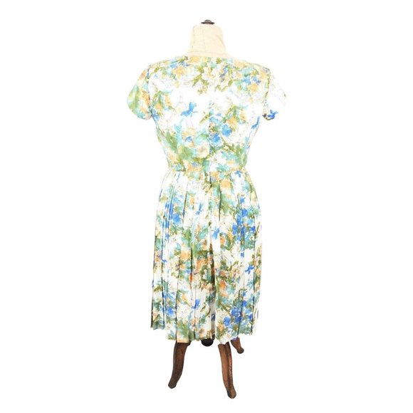Vintage 1960s Floral Day Dress Abstract Print Pleated Skirt | W 32" - Picture 5 of 5